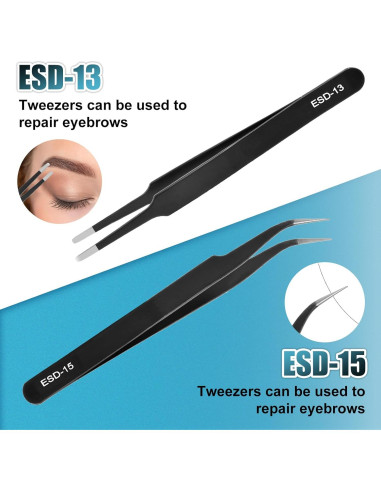 Juego de Pinzas de Precisión ESD XinYunfan 10 Piezas Acero Inoxidable