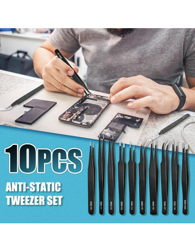 Juego de Pinzas de Precisión ESD XinYunfan 10 Piezas Acero Inoxidable
