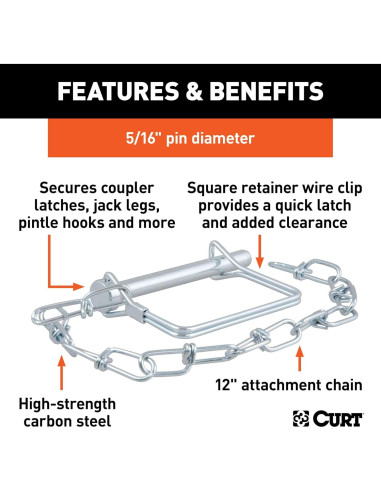 Pasador de Seguridad CURT 25035 con Cadena 30.48 cm Zinc
