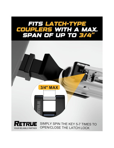 Cerradura de Acoplador de Remolque RETRUE, Alta Seguridad, Negro