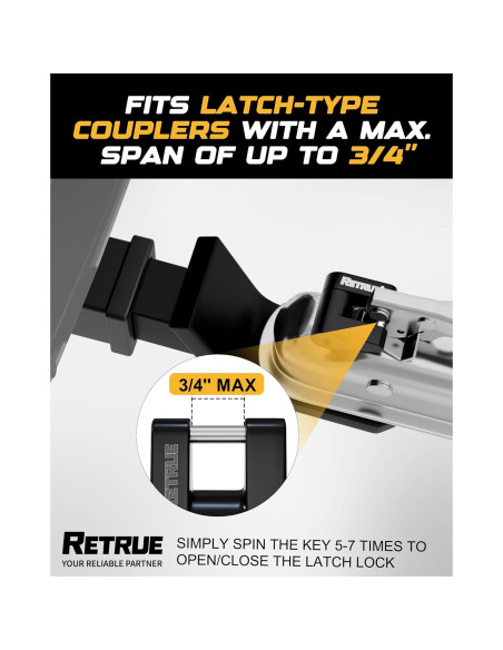 Cerradura de Acoplador de Remolque RETRUE, Alta Seguridad, Negro