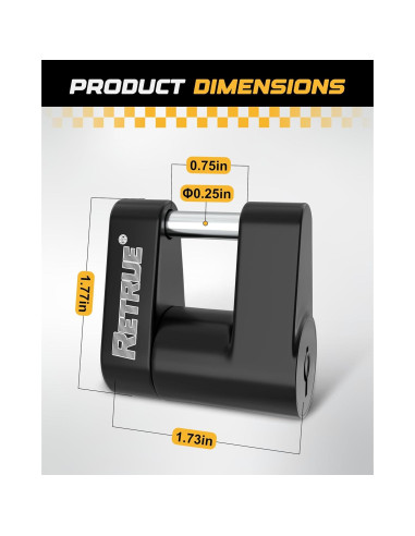 Cerradura de Acoplador de Remolque RETRUE, Alta Seguridad, Negro