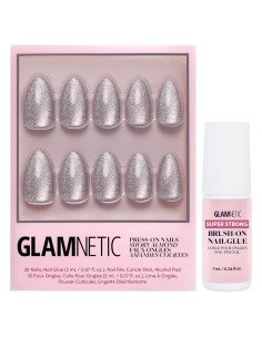 Glamnetic Uñas Postizas Almendra Corta Ojo de Gato Plateadas