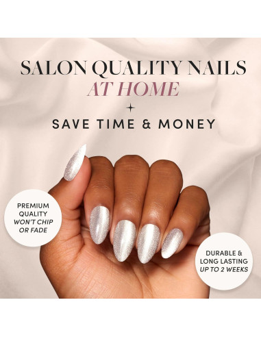 Glamnetic Uñas Postizas Almendra Corta Ojo de Gato Plateadas