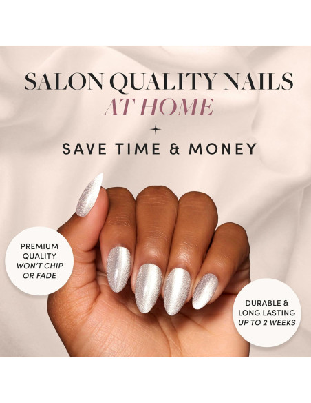 Glamnetic Uñas Postizas Almendra Corta Ojo de Gato Plateadas