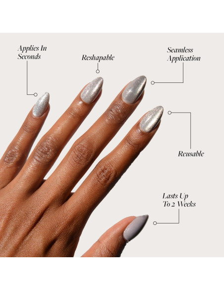 Glamnetic Uñas Postizas Almendra Corta Ojo de Gato Plateadas