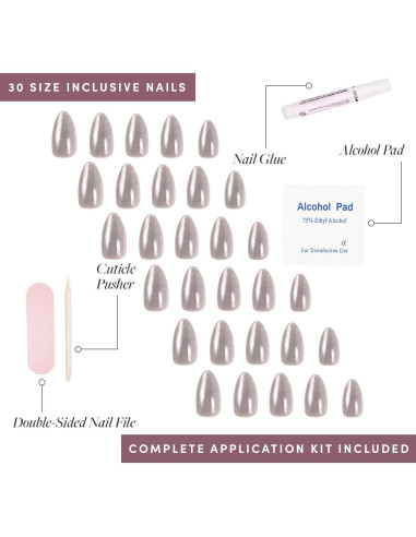 Glamnetic Uñas Postizas Almendra Corta Ojo de Gato Plateadas