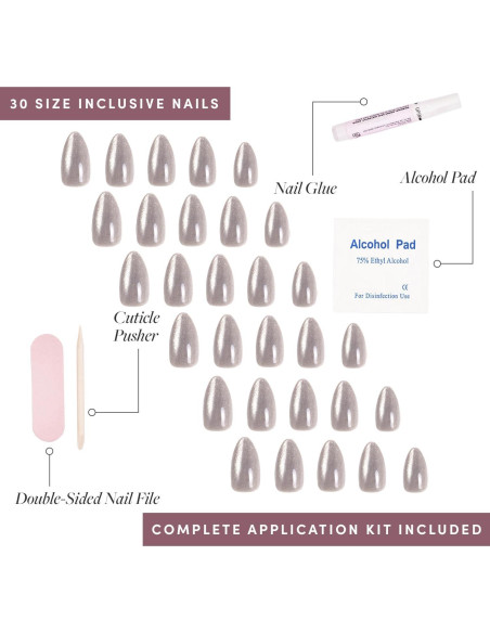 Glamnetic Uñas Postizas Almendra Corta Ojo de Gato Plateadas