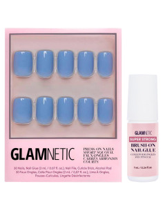 Glamnetic Uñas Postizas Cortas Cuadradas Azul Cachemira - Kit 30 Uñas con Pegamento