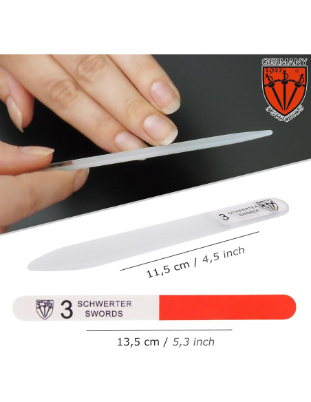 Lima de Uñas de Vidrio 3 Espadas Alemania Doble Cara 11.5 cm