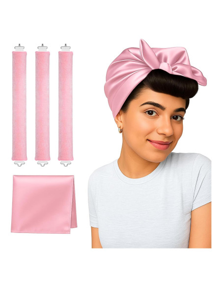 Set de Rulos Sin Calor VISOFO Rosa 3 Piezas para Dormir