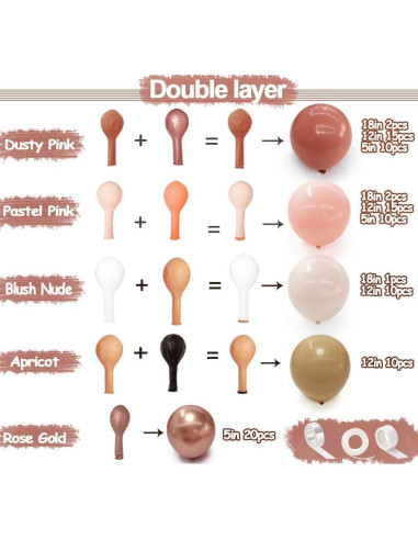 Guirnalda de Globos Rosa Polvoriento y Marrón 161 Piezas