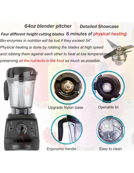 Jarra de licuadora 1.81L Fxsmgdy perfil bajo compatible Vitamix