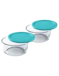Conjunto de 2 Tazones de Vidrio Pyrex 7200 con Tapas Turquesa