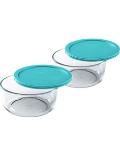 Conjunto de 2 Tazones de Vidrio Pyrex 7200 con Tapas Turquesa 2