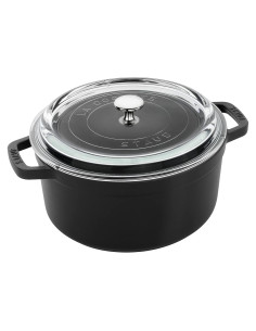 Cazuela de Hierro Fundido Staub 4qt Redonda con Tapa Vidrio