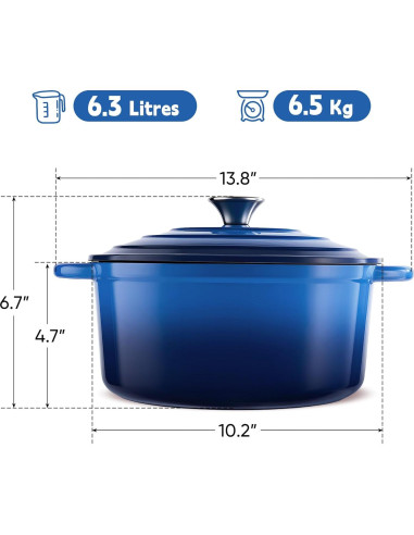Olla Holandesa de Hierro Fundido Kerilyn 6 Qt Esmaltada Azul