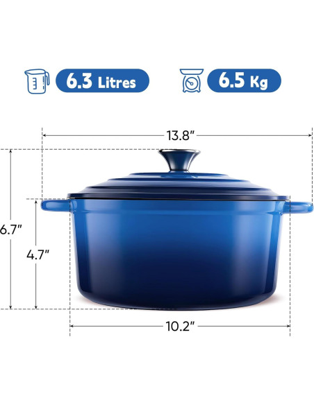 Olla Holandesa de Hierro Fundido Kerilyn 6 Qt Esmaltada Azul