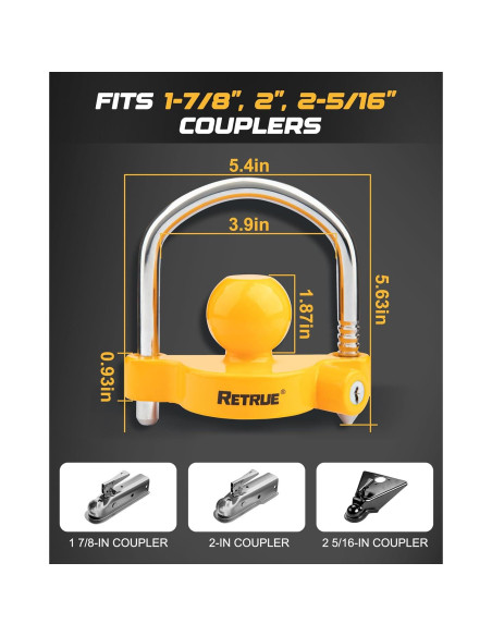 Cerradura Universal para Acoplador de Remolque RETRUE RTL002 Amarillo