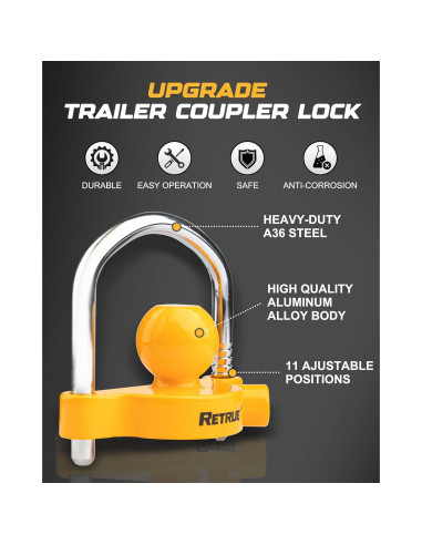 Cerradura Universal para Acoplador de Remolque RETRUE RTL002 Amarillo