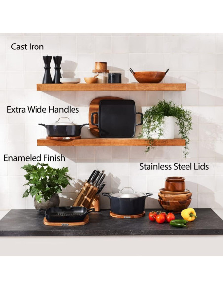 Sartén Cuadrada de Hierro Fundido All-Clad 28 cm con Trivet