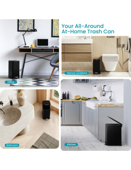 Cubo de Basura Slim Home Zone Living 15.14L Acero Inoxidable Negro Mate
