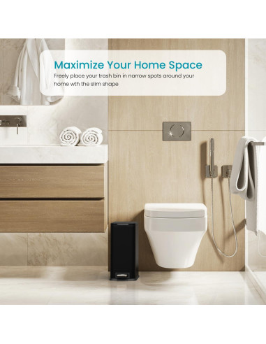 Cubo de Basura Slim Home Zone Living 15.14L Acero Inoxidable Negro Mate