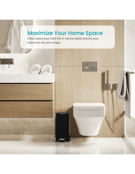 Cubo de Basura Slim Home Zone Living 15.14L Acero Inoxidable Negro Mate