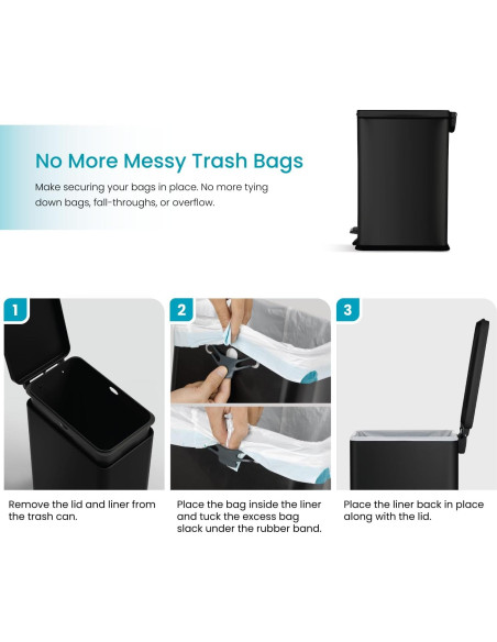 Cubo de Basura Slim Home Zone Living 15.14L Acero Inoxidable Negro Mate