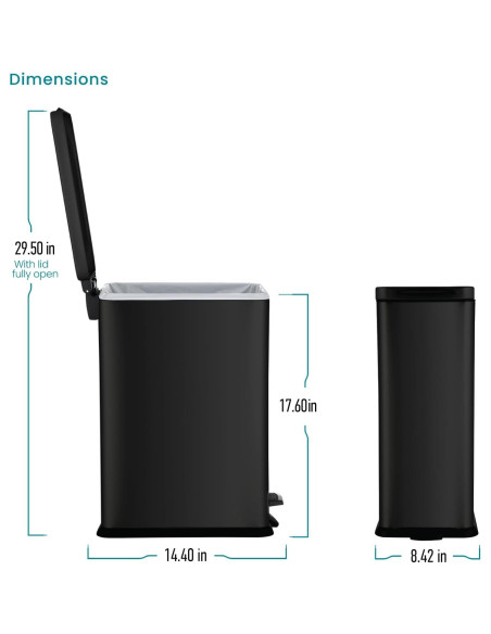 Cubo de Basura Slim Home Zone Living 15.14L Acero Inoxidable Negro Mate