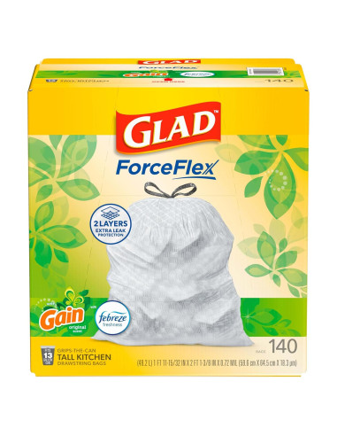 Bolsas de Basura Altas Glad ForceFlex 49.2L Aroma Gain 140 Unidades