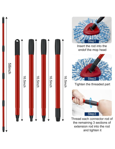 Mango de Mop de Giro Oceda 4 Secciones Ajustable 76-147 cm