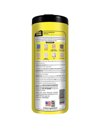 Toallitas de Limpieza Goo Gone - 24 Unidades Eliminador de Adhesivos