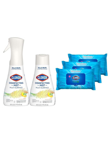 Paquete de limpieza Clorox Mist 473 ml y toallitas desinfectantes
