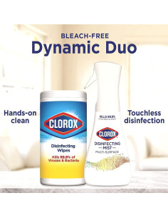 Paquete de limpieza Clorox Mist 473 ml y toallitas desinfectantes 2
