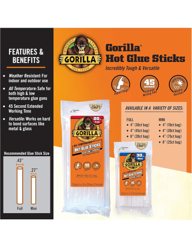 Palitos de Pegamento Caliente Gorilla 10.16 cm 45 Unidades