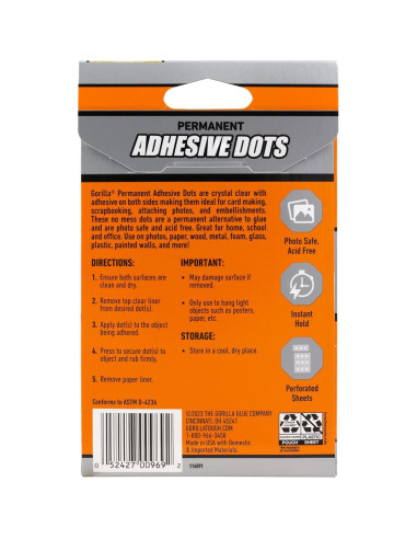 Puntos Adhesivos Doble Cara Gorilla, 1.27 cm, 150 Piezas