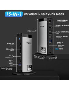 Estación de Acoplamiento USB C WAVLINK 15 en 1 4K Triple Monitor 2