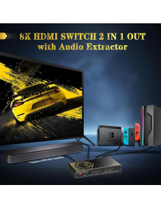 Interruptor HDMI 2.1 CORSAHD 2x1 con Extractor de Audio eARC 2