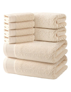 Juego de Toallas de Baño REDKISS 8 Piezas 100% Algodón Marrón