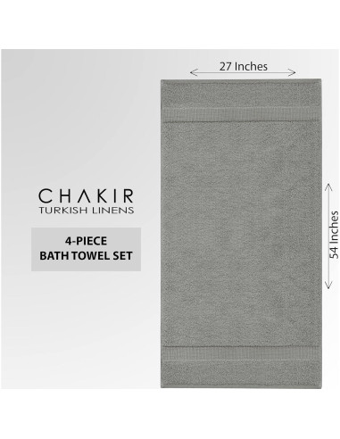 Juego de 4 Toallas de Baño Premium Algodón Chakir Gris