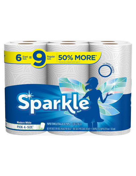 Toallas de Papel Sparkle 6 Rollos Gigantes 90 Hojas Blancas