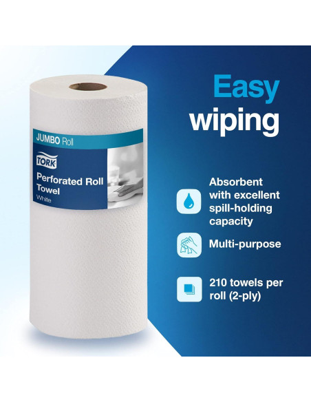 Rollo Jumbo de Toalla de Papel Tork HB1995A, 210 Hojas, 12 Unidades