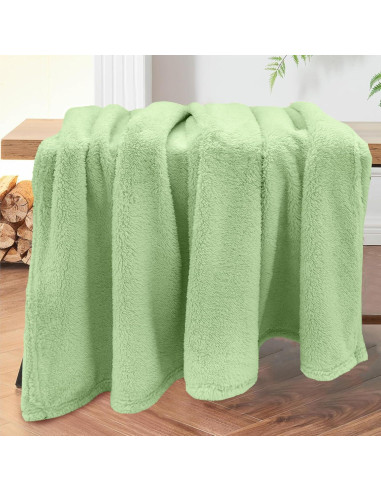 Manta de lana Sherpa Genérica King 264x229 cm Verde Salvia