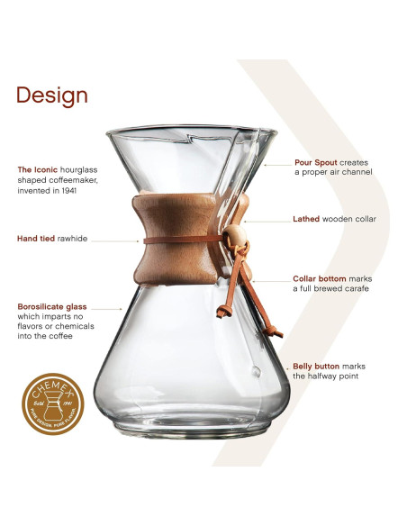 Cafetera Chemex Pour-Over Clásica 10 Tazas - Vidrio Borosilicato