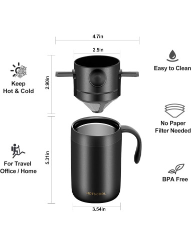 Set de Cafetera Pour Over OARSE 4 Piezas Acero Inoxidable