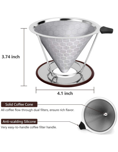 Goteador de Café AKEYSRC de Acero Inoxidable Reutilizable 1-4 Tazas