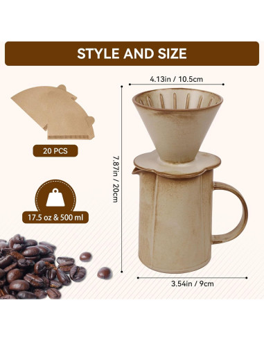 Cafetera de Goteo AZYM Amarilla con Dripper V60 y 20 Filtros