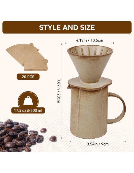 Cafetera de Goteo AZYM Amarilla con Dripper V60 y 20 Filtros