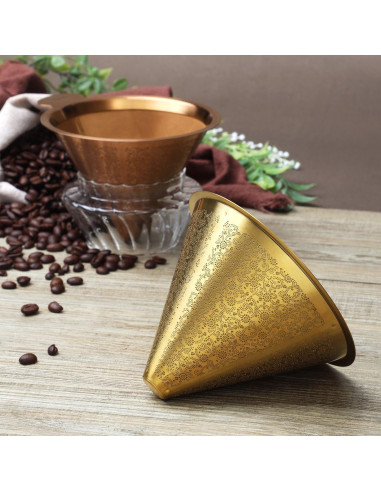 Dripper de Café Reutilizable ATHIA Dorado, Acero Inoxidable